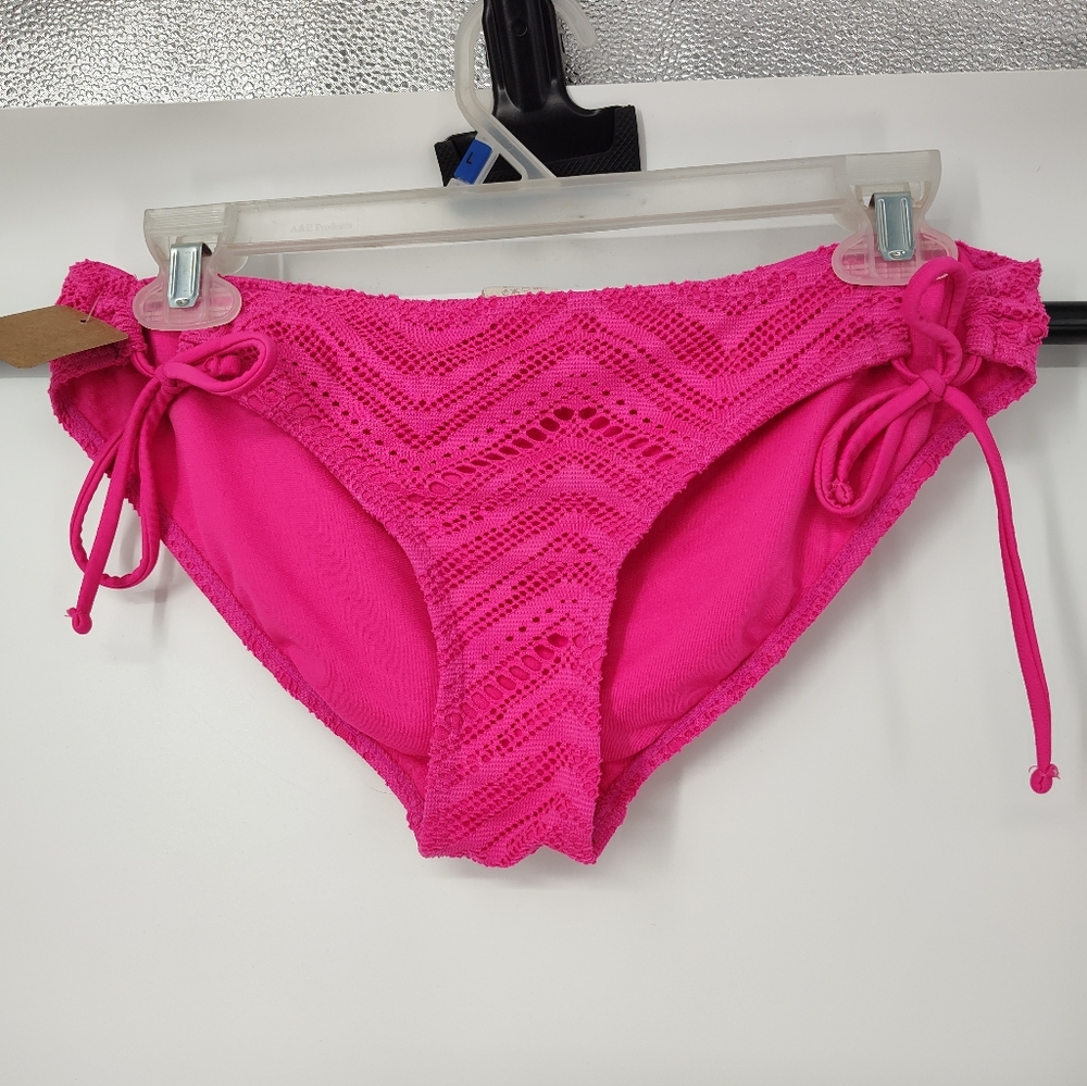 OP Hot Pink Lace Overlay Swim Bikini Bottoms Size Women's Medium 7-9